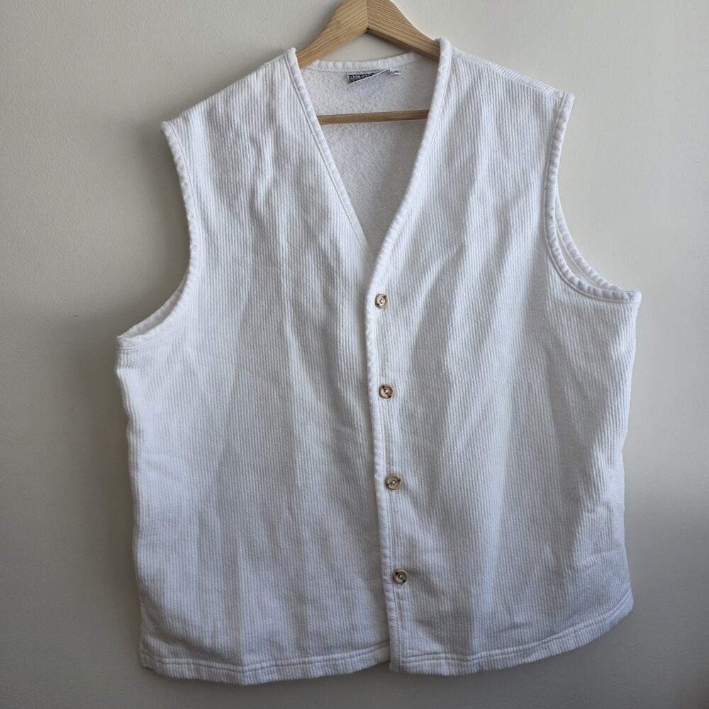 VTG White Cotton Vest Wooden Button Granola Hippie 90s Earthy Cottage Large/XL
